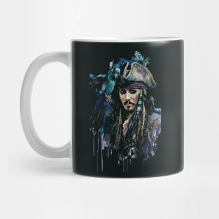 Pirate with Parrot in Old Classic Costume with Furious Face in Ink Painting Style Mug